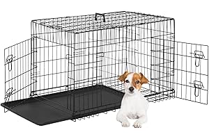BESTOFFICE 60 cm(24-Inch) Dog Crates for Large Dogs Folding Mental Wire Crates Dog Kennels Outdoor and Indoor Pet Crate with Double-Door,Divider Panel Black