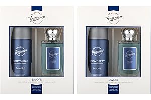 Designer Fragrances Savore Male Twin Gift Set - Includes 2 x 150ml Body Spray Deodorant Cans, 2 x 50ml Men’s Eau De Parfum Aftershave Spray - For Instant Freshness on The Go - Long Lasting Smells