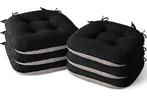 MineCozy Indoor Chair Cushions for Dining Room Set of 6 Non Slip Kitchen Chair Cushions with Ties Tufted Seat Pads 42x40x8cm/17 x16 x3 Black