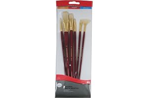 DALER ROWNEY Daler-Rowney Simply Oil Brush, Natural Hog Bristle, Long Handle, Round, Bright, Flat and Filbert, , Polybag Set, 6 Assorted brushes