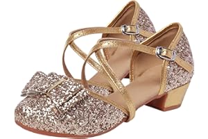L SERVER Chaussures de Danse Fille Enfant Paillettes Chaussures de Princesse Légères Cuir Sandales Eté à Talons de 3cm