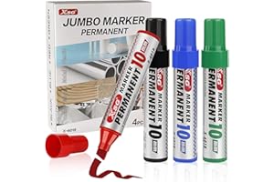 ABEIER Permanent Marker Pens, Assorted Ink Colours Acrylic Paint Marker Broad, chisel tip 10 mm JUMBO Size Permanent Marker for Plastic,Stone,Wood,Metal and Glass Doodling(Set of 4)