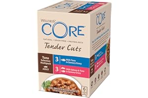 Wellness CORE Tender Cuts, 6 x 85g, Tuna Selection Mix, Wet Cat Food Pouches, Tender Pieces in Sauce, All-Natural, Grain-Free, High Meat Content, Protein-Rich, No Added Sugar
