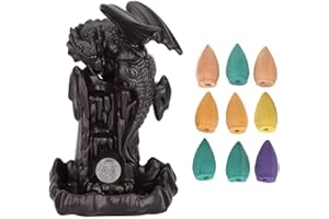 HZTYYIER Fuente de Incienso de Cerámica, Cascada de Retorno Dragón Portaincienso Aromatherapy Ornamento Home Decor con 9 inciensos de contracorriente (#2: with LED)