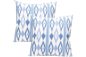 TRESMESTRES Fundas de Cojines para Sofá de Jardín, Salón y Terraza - Ikat Mediterráneo - Cubiertas de Cojines para Sofá Grandes y Pequeñas - Funda de Cojín 45x45 cm - Set de 2, Celeste
