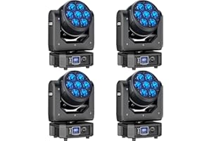 FIERYZEAL 4PCS Moving Head LED 7X40W Bühnenlicht Strahler dmx RGBW mit Zoomfunktion Wash Effekt für Hochzeits Disco DJ Party Strahler Bühnenbeleuchtung Discolicht Party lichter lichteffekte