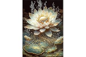 DAERLE Diamond Painting Complet, Lotus étincelant Diamond Painting Kits, Diamond Art Dessin Belle fleur, Painting Diamant Pour La Décoration Murale De La Maison 30x40cm