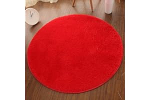 Shengwan Teppich Runder Shaggy Zimmerteppich Waschbar Sitzkissen Teppich für Kinderzimmer, Schlafzimmer, Wohnzimmer Rot Durchmesser 40cm