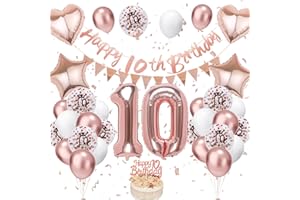 VUCDXOP Palloncini 10 Anni Compleanno Oro Rosa, Decorazione Compleanno 10 anni, Banner, Torta topper, Oro Rosa Festa Decorazioni Uomo Donna, 10th decorazione Palloncino per Bambine bambini Decorazioni Festa
