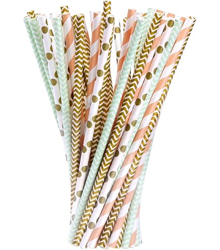 VITEVER 100 Weihnachts-Papierstrohhalme – 8 Designs, 19,7 Cm, Biologisch Abbaubar, Für Party & Deko