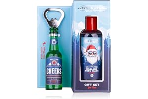 Accentra Set regalo MEN'S COLLECTION WINTER EDITION in cofanetto con docciaschiuma & apribottiglie a forma di birra, regalo uomo Natale, profumo pino ghiacciato & ambra, blu/bianco/rosso