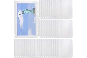 WUWEOT 50 Pack Binder Pockets A6 Size 6 Holes Zipper Binder Pouch Folders, Waterproof Zipper Loose Leaf Bags Clear Plastic Binder Envelopes for Documents Notebooks Cards