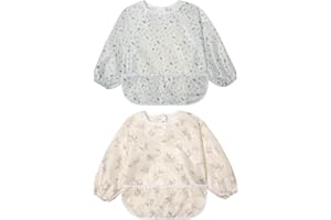 Little Dimsum Lätzchen Baby Lätzchen mit Ärmeln, Wasserdicht Abwaschbar Ärmellätzchen, Baby Bibs Set für Kleinkinder mit Großer Tasche (6-36 Monate) - 2er-Pack