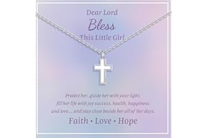 FLHEART Sterling Silver Cross Necklace for Kids - Dainty Cross Pendant Necklace Christening Gift for Godchild, Easter First Communion Confirmation Baptism Gifts for Boys Girls