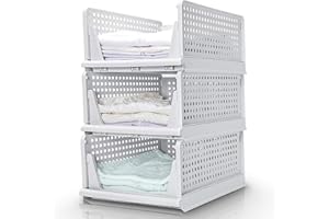 Yorbay Set da 3 Contenitori Impilabili per Armadi in Plastica Staccabili, Cassettiere, Divisori per Vestiti, Guardaroba, Camera da Letto, Bianca