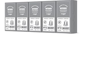 by Amazon - Intenso Coffee Pods, Dark Roast, Nespresso Compatible, 100 Count, 5 Packs of 20, Rainforest Alliance Certified