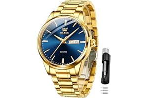 OLEVS Hommes Montre en Doré/Noir en Or Analogique Quartz Mode Casual Business Dress Montre - Bracelet Date Night Light ImperméAble
