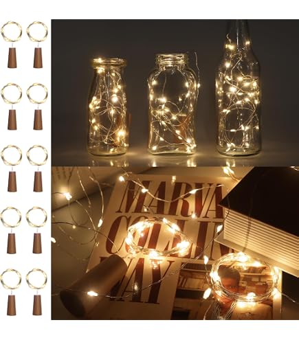 RcStarry Lot De 12 Guirlandes LED Bouteille 1m 10 Lumières Blanc Chaud – Fil Cuivre Bouchon Liège Pour Décoration Mariage, Noël, Jardin