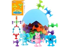 ROSEDREAMER Saugnapf Spielzeug Kinder 19 Stück Montessori Badespielzeug Ab 3 Jahre Silikon Reise Spielzeug mit Dinosauriereier Aufbewahrungs Kinder Sensorik Spielzeug für 3 4 5 6 7 8 Jahre Junge und Mädchen