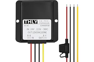 THLY DC Buck Converter 24V to 12V 10A 120W Step Down Transformer with Fuse Waterproof, Voltage Reducer for Golf Cart LED Light Motor Truck Vehicle Boat Solar System etc. (Accept DC 15-40V Inputs)