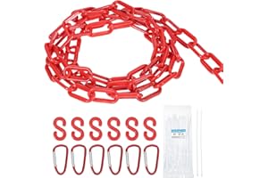 sourcing map Plastic Chain 15 Ft/4.6 M, Safety Chain Red Plastic Chain Link Barrier with Zip Ties Buckle and S-Hooks for Crowd Control Queue Line Fence Decoration