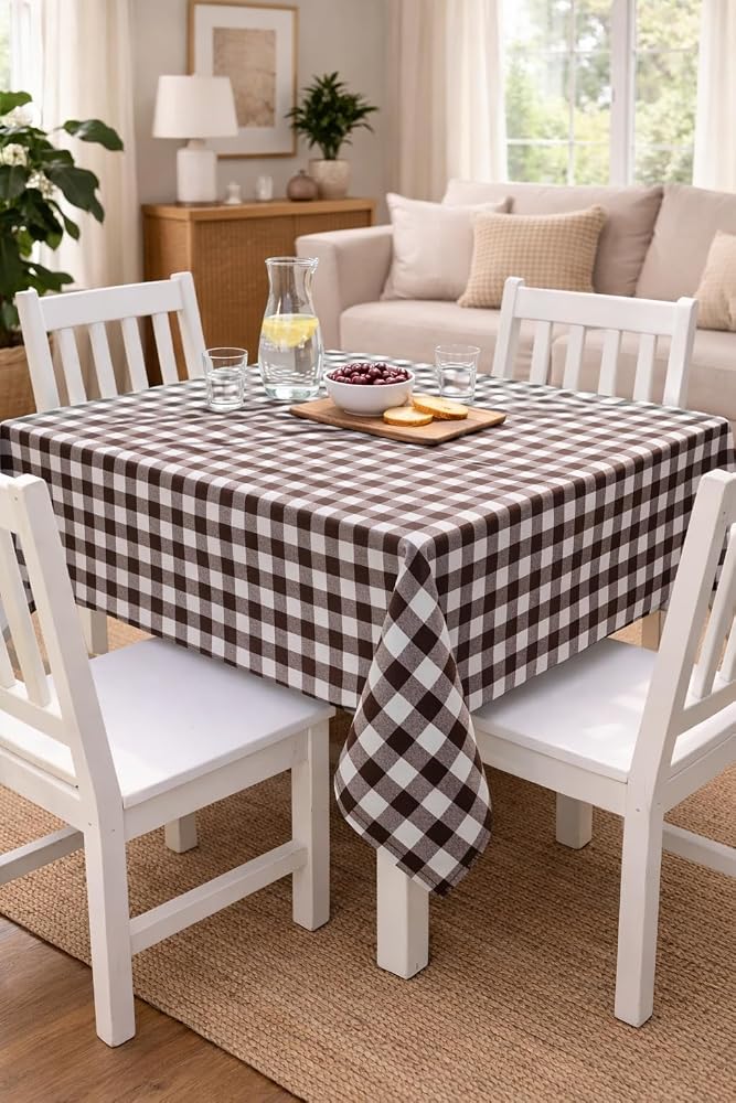 Pötikare Pamuklu Masa Örtüsü Sofra Bezi 160x170 cm - Balkon, Bahçe, Mutfak, Piknik İçin (Kahverengi)