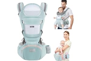 HOLYELKS 6 in 1 Babytrage für Neugeborene, Ergonomische Babytrage mit Hüftsitz Reine Baumwolle Atmungsaktive, Verstellbarer Sitz, Babys & Kleinkinder (0-36 Monate 15-20kg) (Grün)
