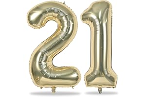 Lingqiang Champagne Gold 21st Birthday Balloons for Her, 40In Light Gold Foil Number 21 Balloons Girls, Birthday Party Balloons Numbers 2 and 1 Men 12th 21st Anniversary Decorations Supplies