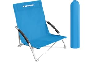 SONGMICS Chaise de Plage, Pliante, Portable, Dossier Haut, Légère, Grande Capacité de Charge, Chaise d'Extérieur avec Sac de Transport, Bleu GCB61S