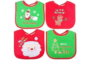 Dream Loom Christmas Baby Bibs,First Christmas Baby Gifts, 4pcs Different Pattern Waterproof Bibs,First Xmas Bib for Babies Newborns and Toddlers