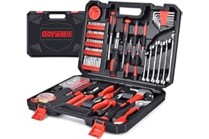 GoYwato Caisse Outils Complete 214 Pièces - Malette Outils Boîte à Outils Portable Marteau Pince à Dénuder Jeu de Clés Mixtes Jeu de Tournevis Embouts de Tournevis Kit Outils Pour Maison ou Garage