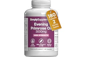 SIMPLY SUPPLEMENTS Evening Primrose Oil 3000mg Capsules | Supports Hormonal Balance & Healthy Skin | with Added Vitamins B6 & E | 180 Softgels Capsules = 2 Months’ Supply | GMP-Certified & UK-Made