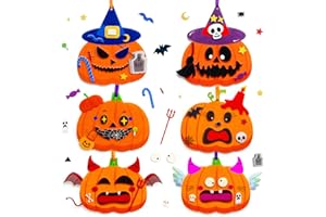 Isisyu Halloween Basteln für Kinder, 12 Stück Halloween Bastelset Kürbis mit Selbstklebenden zum Basteln Kreative Kunsthandwerk Bastelhandwerk für Hallowe'en Dekoration