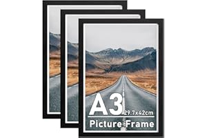 Zueyunstoo A3 Picture Frame, Pack of 3 Black A3 Poster Frame, (29.7x42cm) A3 Photo Frames with Safe Perspex Front, Wall Mounting