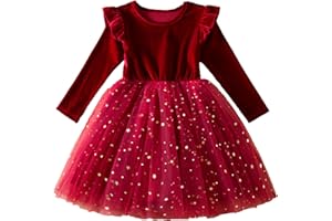 SoLu DAY8 Robes Enfant Fille Ceremonie 2-7 Ans Noel Hiver Robe Princesse Fille Chic Et Elegant Anniversaire Mariage Habillée Robe Velours Fille avec Tulle Manche Longue Bowknot