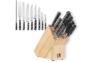 Richardson Sheffield V SABATIER - Ceppo portacoltelli con coltelli, 10 pezzi, lama affilata, acciaio al cromo-molibdeno-vanadio, blocco di legno massiccio, design di alta qualità e bello