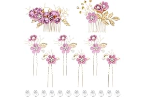 inSowni 20 Pack Purple Decorative Flower Bridal Wedding Hair Side Combs+U-shaped Flower Hair Pins+Twist Spiral Pearl Hair Pins Headpieces Accessories for Brides Bridesmaids Women Girls (Purple)