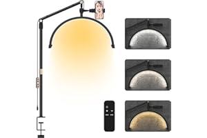 Lmaqfum Half Moon Lamp for Eyelash Extensions, 22 Inch Half Moon Beauty Light Nail Lamp for Desk, Lash Light LED Tech Lamp with Phone Holder for Makeup Facial Nail Tattoo and Reading, Black