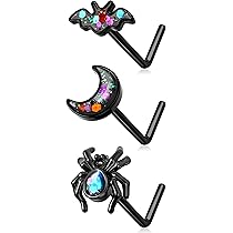 Set Di 3 Orecchini Per Cartilagine A Tema Halloween | 16G 8mm | Pipistrello, Zucca E Ragno | Acciaio Inox 316L Ipoallergenico