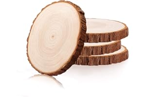 Rondin de Bois Sans trou de diamètre 17-18 cm 4 pièces,Rondin de Bois Deco,rondin bois de 15 mm d'épaisseur,adaptée à la pyrogravure, au dessin,avec corde de chanvre et clous à griffes.