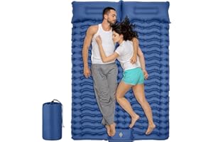FEAHRZEUG Self Inflating Camping Mat With Built-in Pump Ultralight Inflatable Sleeping Mat with Pillow Lightweight Double Roll Camping Mattress for Hiking Backpacking Outdoor (Double-blue)