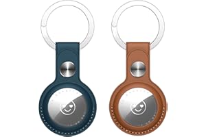 Benazcap 2 Piezas Llaveros AirTag, AirTag Funda Resistente a Los Arañazos, a Los Golpes, Al Estuche de Cuero Resistente a Los Arañazos, Lavable y Resistente Al Sudor, Azul/Marrón