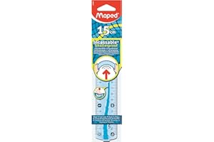 Maped Règle plate INCASSABLE avec bords anti-taches et soft anti-dérapant - Règle plate 15 cm Coloris Bleu