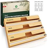 Farmical 3-in-1 Wooden Aluminium Foil & Cling Film Dispenser with Cutter & Labels | Bamboo Roti Paper, Parchment Paper & Plas