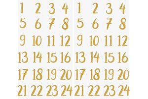 GEBETTER 2 Blatt Adventskalender Aufkleber Glitzer Zahlen 1-24 Sterne Sticker für Weihnachten Kalender zum basteln selbstklebend Dekoration Etiketten Weihnachtskalender Nummern für Papiertüten (Gold)