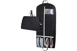 MISSLO 54" Suit Carriers for Men Women Travel Suit Bag Hanging Long Dress Garment Covers for Clothes Storage with 2 Pockets, Black