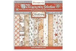 Stamperia - Scrapbook Paper Pad for Scrapbooks, Albums, Cards, Bullet Journals and More, Acid Free, Double-Sided, Perfect for Crafts and Gifting (Gear up for Christmas Backgrounds) (20.3 x 20.3cm)