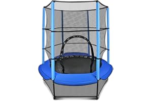 NUKIED 55'' Kids Trampoline Large Trampoline for Kids Foldable Fitness Bouncer with Safety Enclosure Net and Pad Bulit-in Zipper Frame Cover Heavy Duty Steel Jumping Training Indoor Outdoor Activities