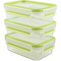 Emsa Clip & Close Set Batch Cooking - Set de 5 Recipientes Herméticos de Plástico Rectangular de 0.8 L, higiénico, no retiene olores ni sabores 100% libre de BPA