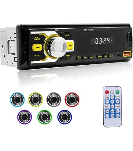 Autoradio Bluetooth 1 DIN 7 Couleurs - FM/AM, USB, AUX, Lecteur MP3 | Main Libre | 4x60W